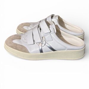 Veronica Beard Silver and Tan Mules